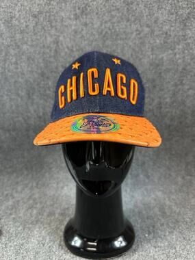 Seventy Seven Chicago Denim Orange Ostrich Bill Snapback Hat Cap NWT